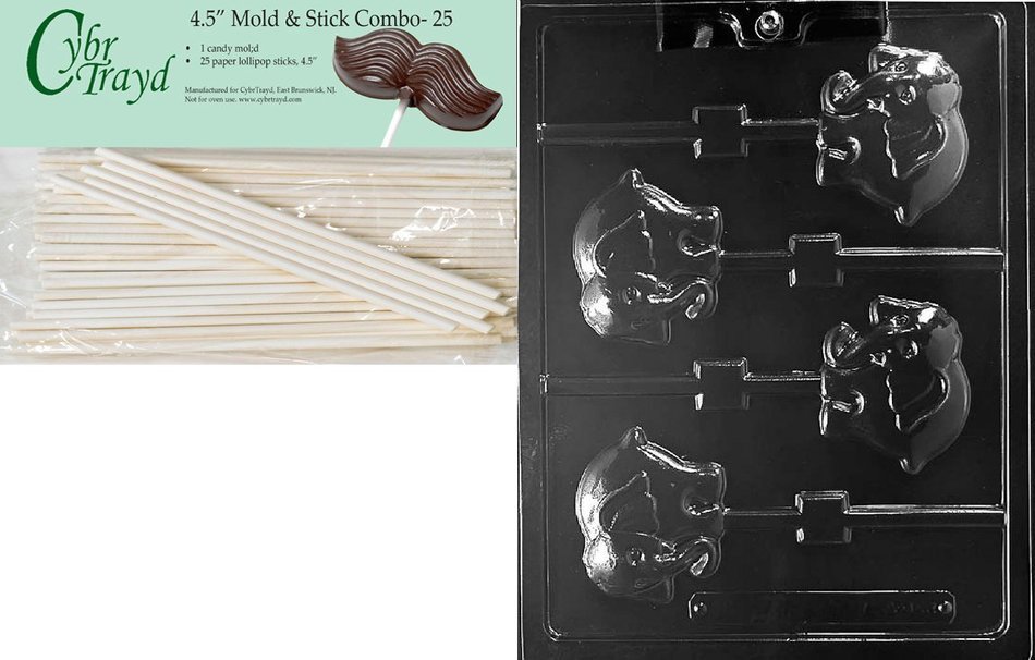 Cybrtrayd 45St25-A142 Elephant Lolly Animal Chocolate Candy Mold with 25 4.5-Inch Lollipop Sticks