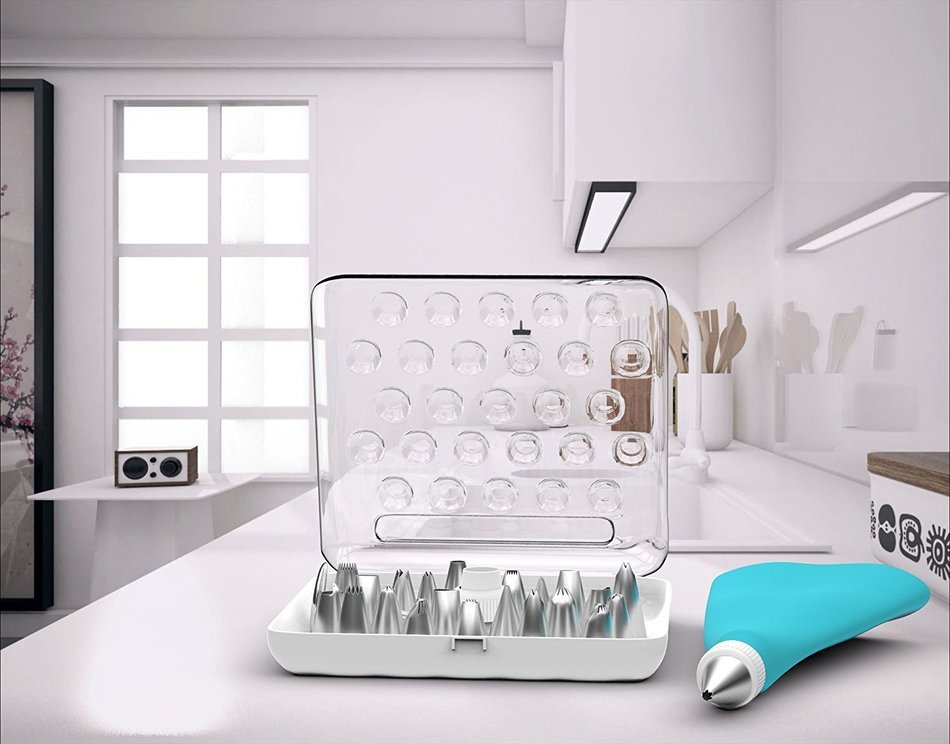 25-Piece Cake Decorating Kit Includes Reusable 15in Silicone Pastry Bag with Coupler and 21 Stainless Steel Icing... N6
