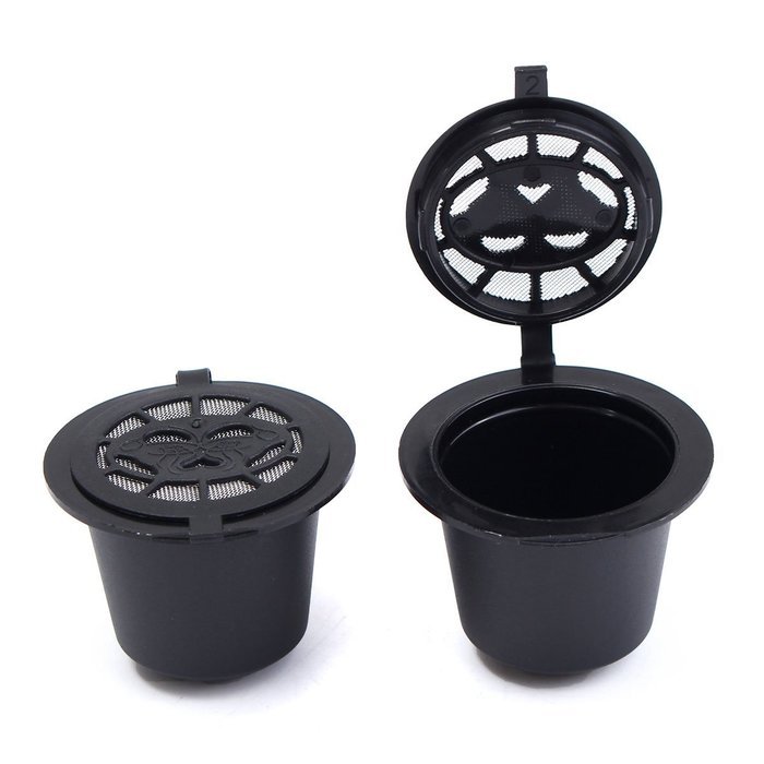 KINGSO 4pcs Reusable Coffee Capsules Cups Espresso Pods Filters For Nespresso Machines with 1pc Plastic Spoon N15