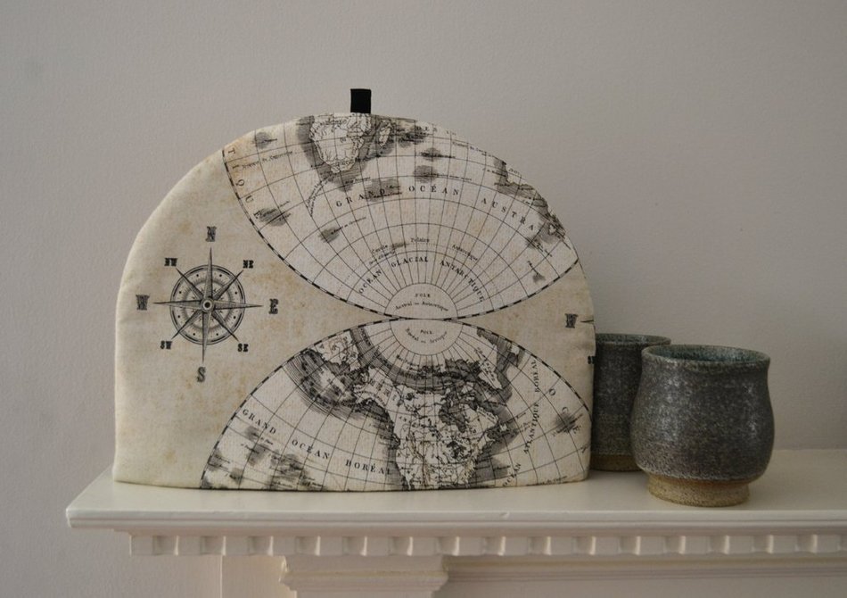 Voyage of the Beagle Explorer's Tea Cozy - Nautical Antique Map Print With Compass and the World - Medium Only N3