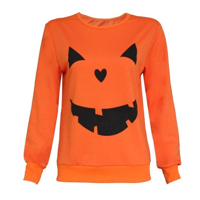 Oksale Women Halloween Pumpkin Cotton O-Neck Long Sleeved Blouse Shirt (XL) N10