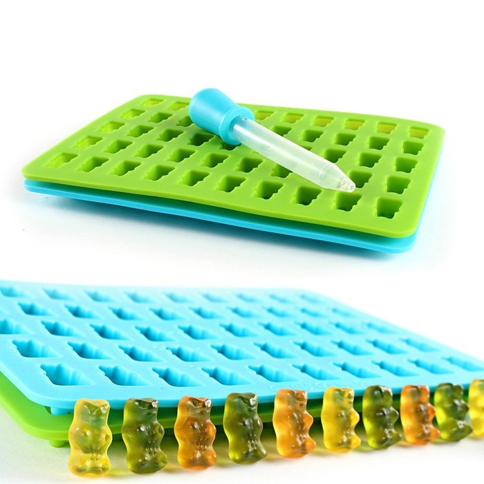 Silicone Gummy Bear Mold - 2 Pack 50 Cavity, Chocolate and Candy Mold Complete With Dropper - Great Cute Gift... N4