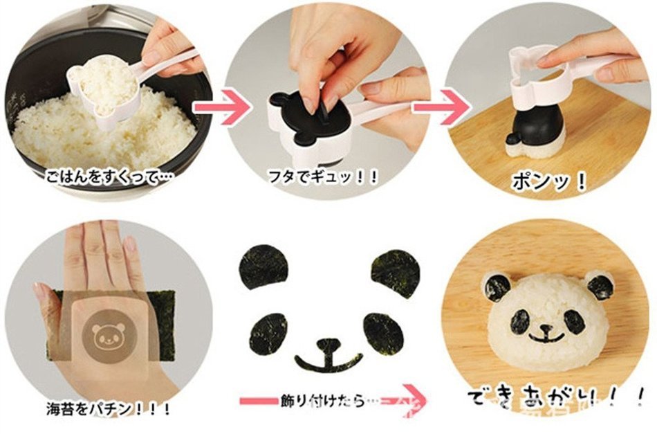 OHF Bento Accessories Baby Panda Mold Rice Mold Onigiri Shaper and Dry Roasted Seaweed Cutter Set N2