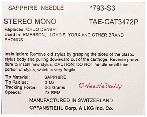 78 rpm needle for PFANSTIEHL P-188D P-190 LEETAC NOSTALGIA 793-S3 N3