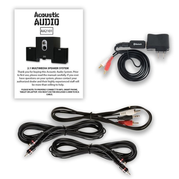 Acoustic Audio AA2101 Home 2.1 Speaker System with Bluetooth and 2 Extension Cables for Multimedia