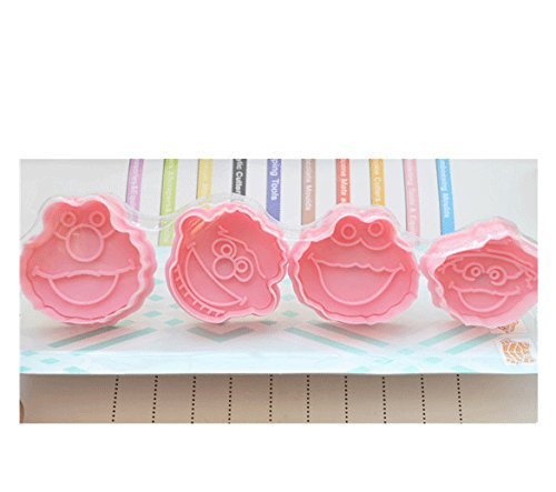 Anyana 4pcs set Sesame Street Plastic Plunger And Cookie Cutter Cake Mould Tool Kitchen Tool Sugar Paste Baking... N3