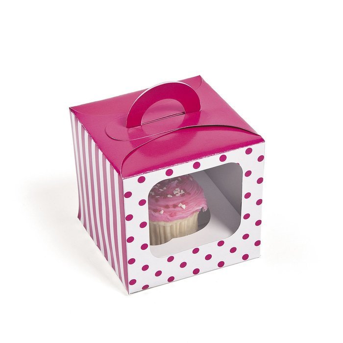 Hot Pink Polka Dot Cupcake Boxes (12 pc) by Fun Express
