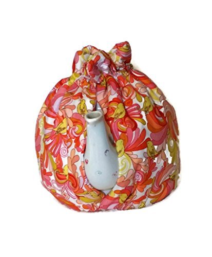 Teapot Cozy, tea warmer with Yellow birds and Orange, Red paisley on white for a 5-8 cup teapot #316 N4