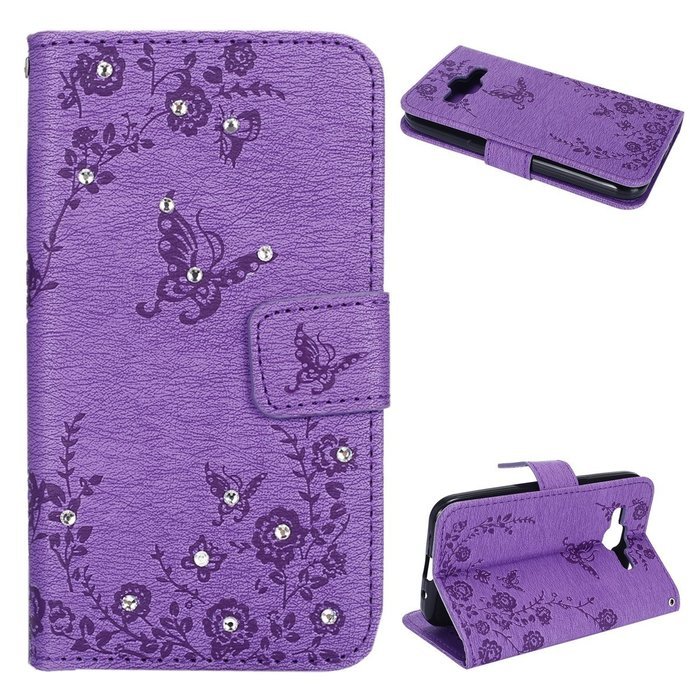 Galaxy Core Prime Wallet Case,PHEZEN Serect Garden Butterfly Flower Inlaid Shiny Glitter Diamond Pu Leather Flip... N44