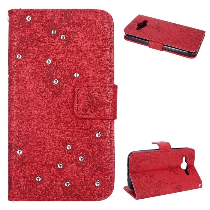 Galaxy Core Prime Wallet Case,PHEZEN Serect Garden Butterfly Flower Inlaid Shiny Glitter Diamond Pu Leather Flip... N47