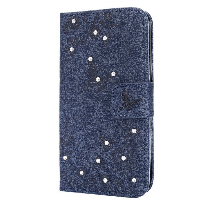 Galaxy Core Prime Wallet Case,PHEZEN Serect Garden Butterfly Flower Inlaid Shiny Glitter Diamond Pu Leather Flip... N48