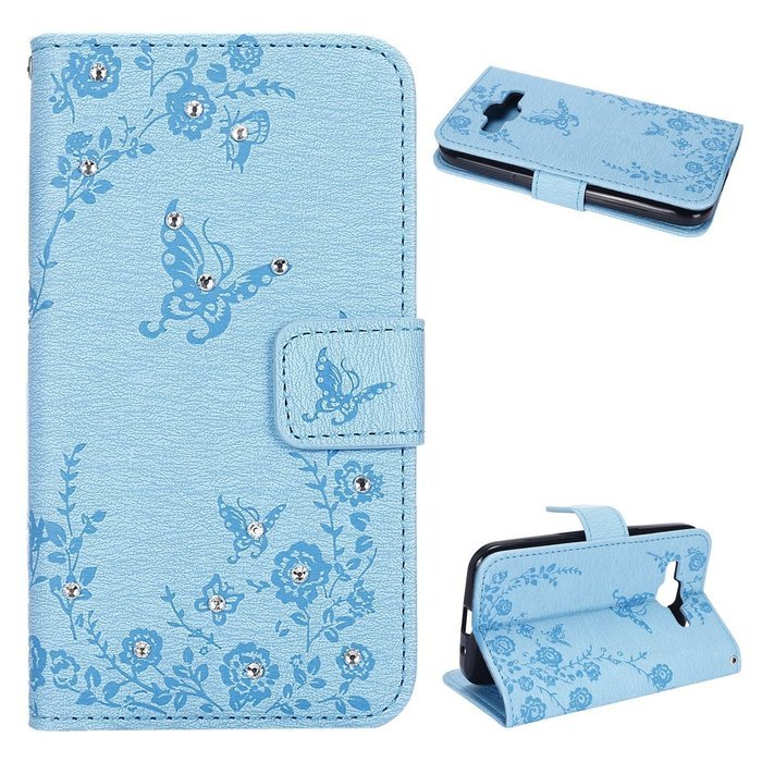 Galaxy Core Prime Wallet Case,PHEZEN Serect Garden Butterfly Flower Inlaid Shiny Glitter Diamond Pu Leather Flip... N49