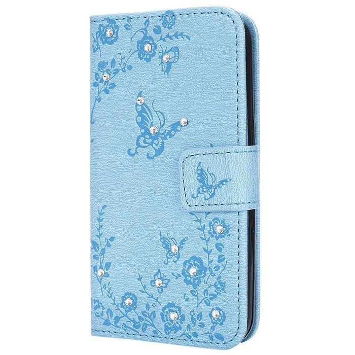 Galaxy Core Prime Wallet Case,PHEZEN Serect Garden Butterfly Flower Inlaid Shiny Glitter Diamond Pu Leather Flip... N50