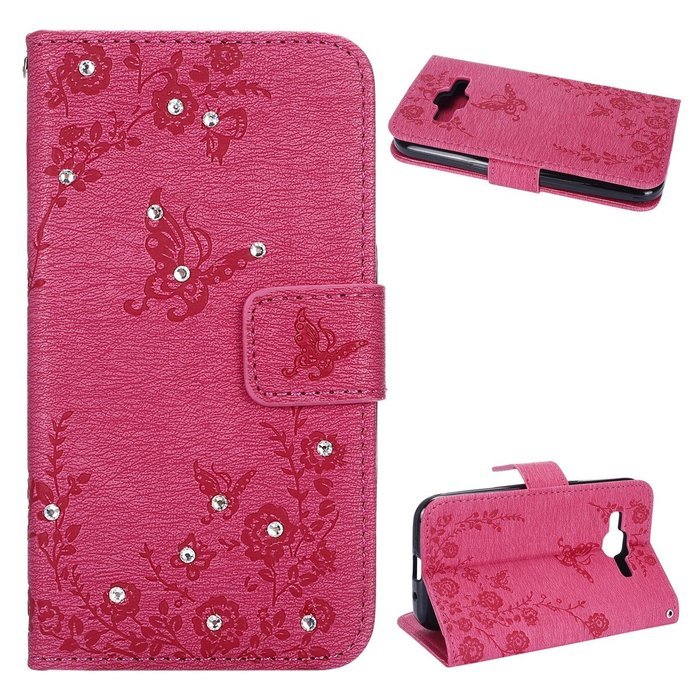 Galaxy Core Prime Wallet Case,PHEZEN Serect Garden Butterfly Flower Inlaid Shiny Glitter Diamond Pu Leather Flip... N52