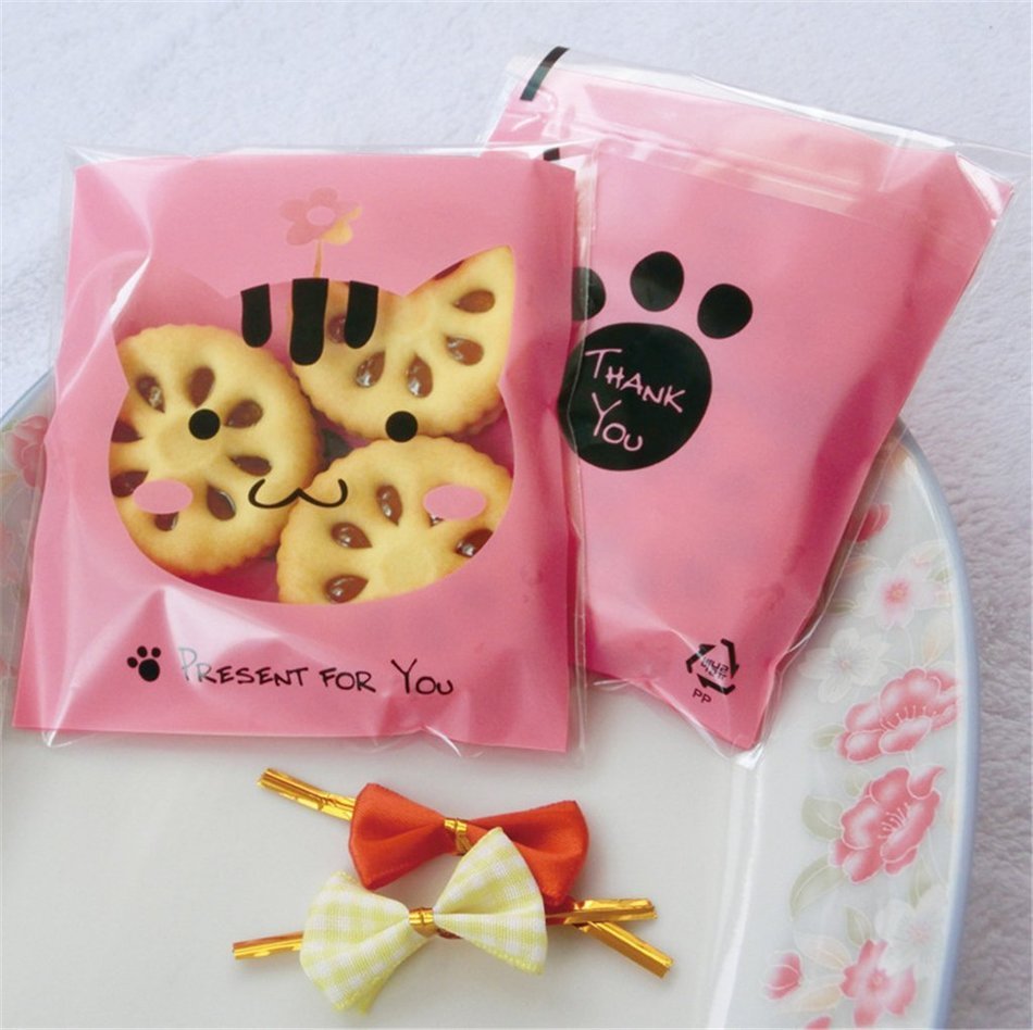 Yunko 300pcs Lovely Animals Puppy Cat & Bear Paw Self-adhesive Candy Cookie Bags for Wedding Birthday Party Gift... N4