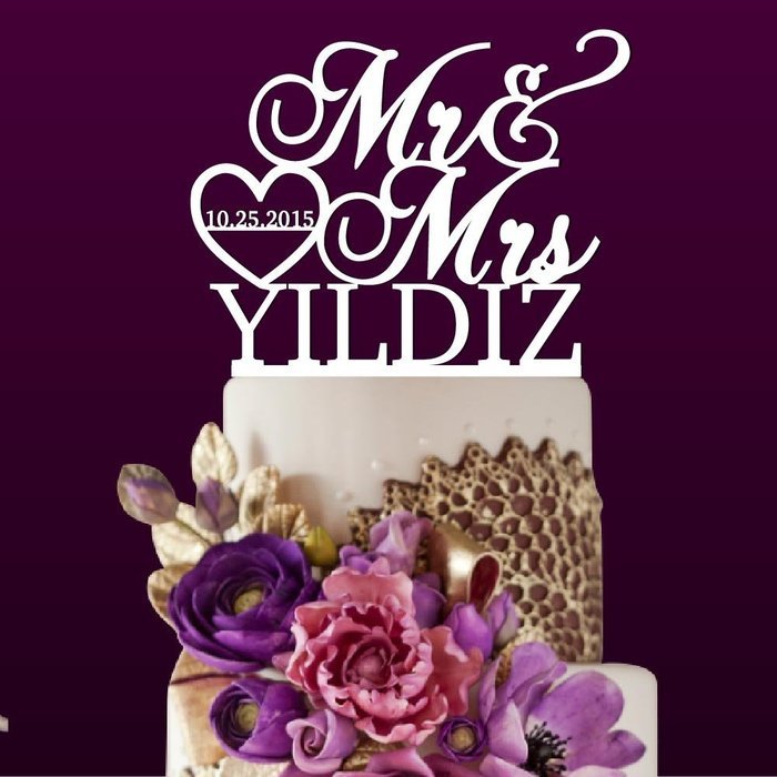 Sugar Yeti Made In USA Personalized Wedding Cake Topper Mr Heart Mrs With Date #32 Gold Mirror N15
