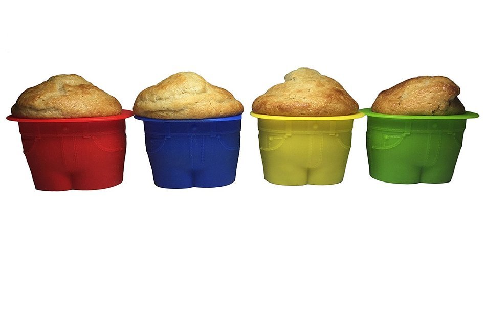 Win&Co The Muffin Family Silicone Baking Cups Set of 8 Jean Shaped Silicone Bake Cups Create a Hilarious "Muffin... N4
