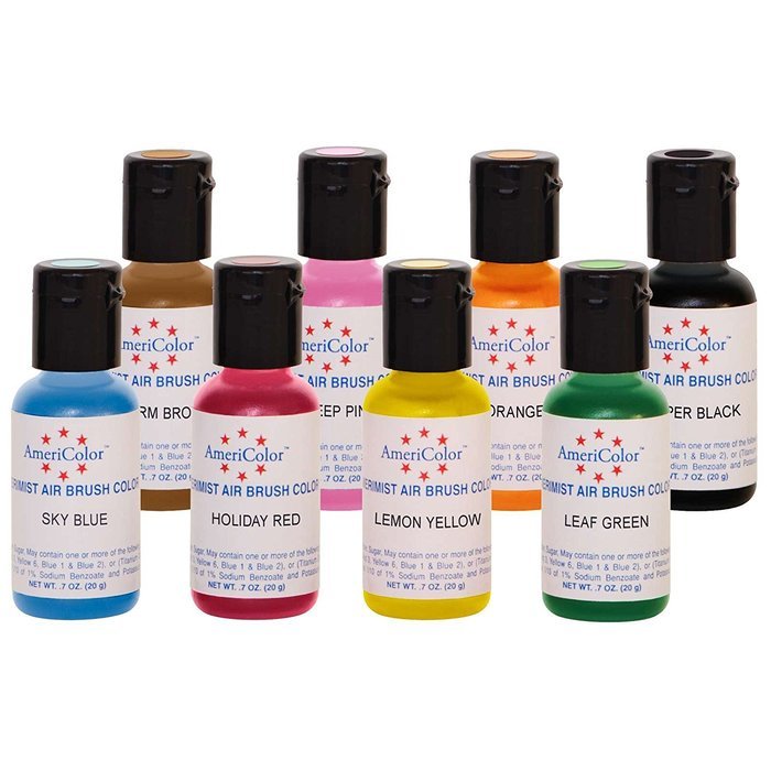 8 Americolor Amerimist Airbrush Food Colors 0.7oz for Cake Decoration