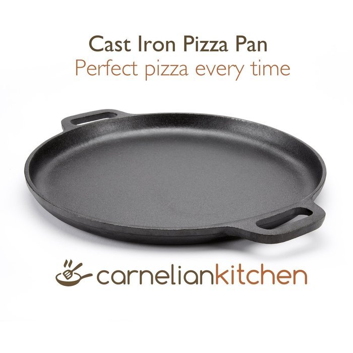 Cast Iron Pizza Pan, 14 inch, with 2 potholders N3