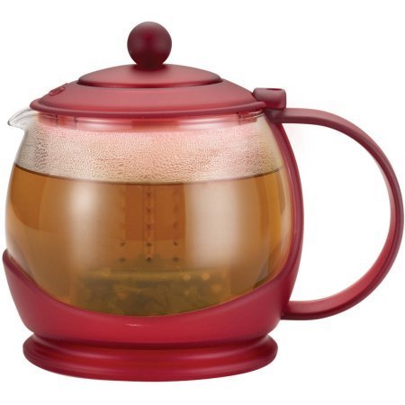 BonJour Tea "Prosperity" Borosilicate Glass Teapot with Plastic Frame, 42-Ounce //Color:Rosehip Red N5