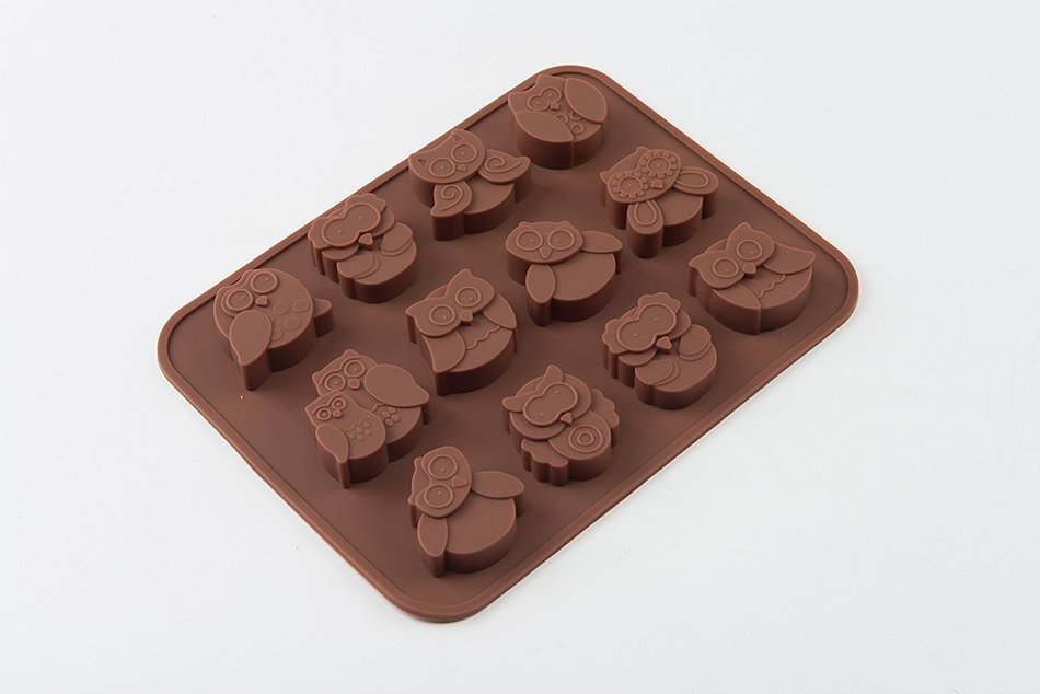 12 Cavity Lovely Owl Shape Chocolate Cake Cookie Ice Mold N3