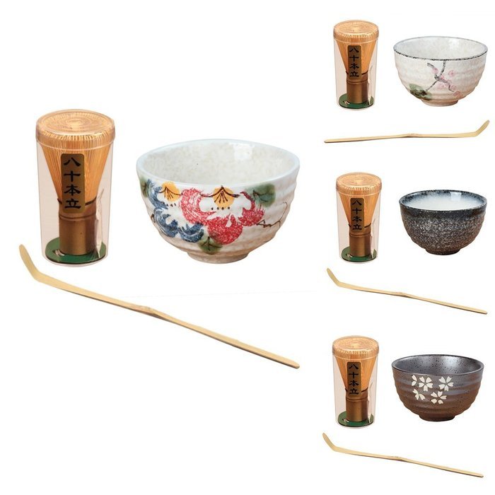 Tea Ceremony Matcha Bowl Green Tea Powder Ceramic Teaware Accessory 4 Patterns - Cherry Blossoms, 11.3x4.8x6.9cm N12