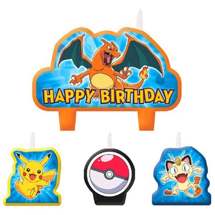 4 Piece Pokemon Pikachu & Friends Happy Birthday Cake Decoration Party Candles for Pokemon Theme Party