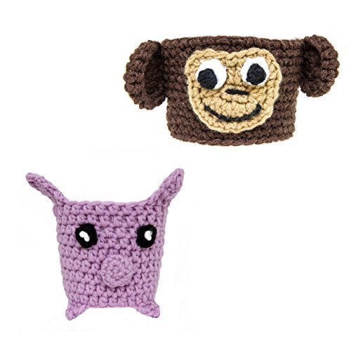 Animal Coffee Cozy Cup Sleeves (2 Pack: Monkey & Pig) - 100% Cotton Knitted Handmade, Reusable, Easy To Clean,... N4