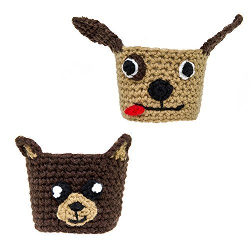 Animal Coffee Cozy Cup Sleeves (2 Pack: Monkey & Pig) - 100% Cotton Knitted Handmade, Reusable, Easy To Clean,... N5
