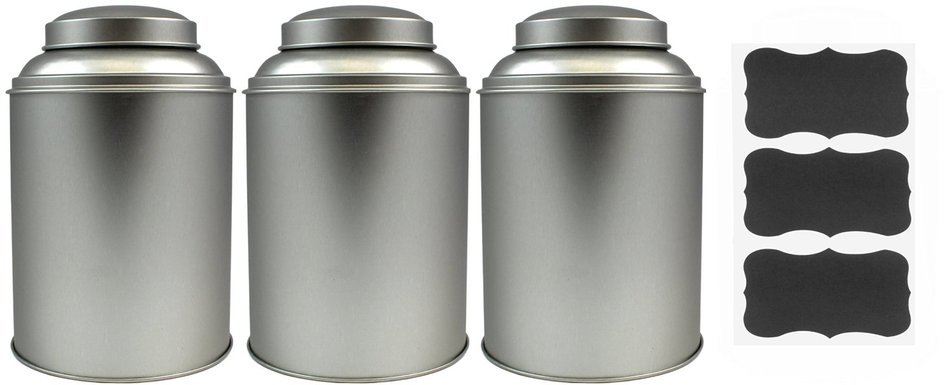 Round, Stack-able Tea Tin, With Dual Lid with Chalk Labels N3