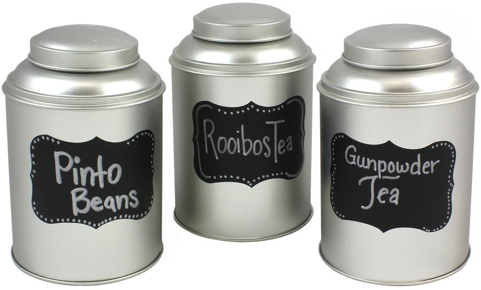 Round, Stack-able Tea Tin, With Dual Lid with Chalk Labels N4