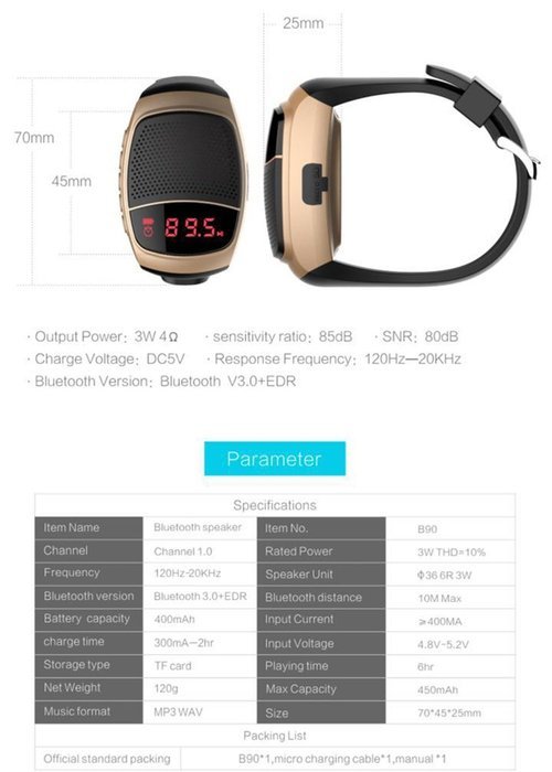 HONGYU Multifunctional Bluetooth Speaker Sports Watch , Portable Mini Bluetooth Watch Wireless Speaker , TF+Bluetooth... N17