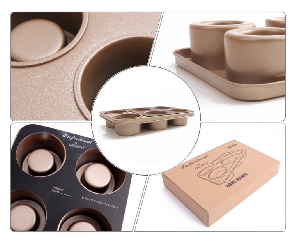 Professional Bowl Maker 6 Cup Cake Pan, 3 Layer Non-stick Surface, 2 Sides Can Be Used N2