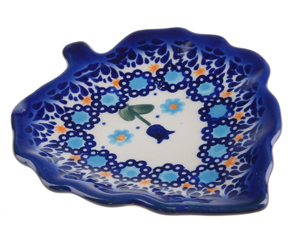 Classic Boleslawiec, Polish Pottery Hand Painted Ceramic Tea Bag Tidy Holder, Diameter: 4.3x5.1inch 516-U-006