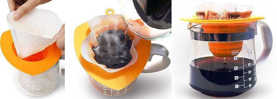 Hipo Design Height Adjustable Tea Ball Strainer- Foldable Silicone Q Cap alone as Coffee Dripper (orange) N8