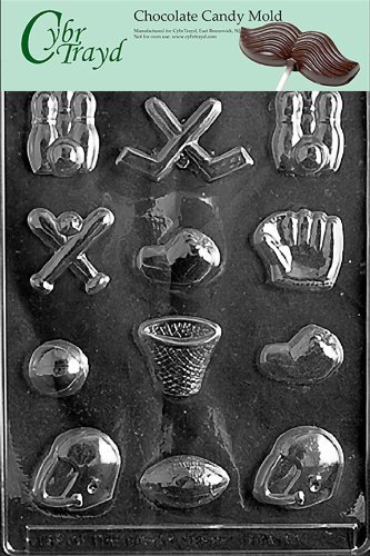 Cybrtrayd S003 Assorted Sports Chocolate Candy Mold with Exclusive Cybrtrayd Copyrighted Chocolate Molding Instructions