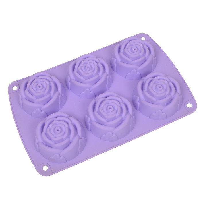 Webake 6-Cavity Rose Shape Silicone Cake Mold, Soap Mold, Bundt Cake Mold (Purple, 1pcs) N11