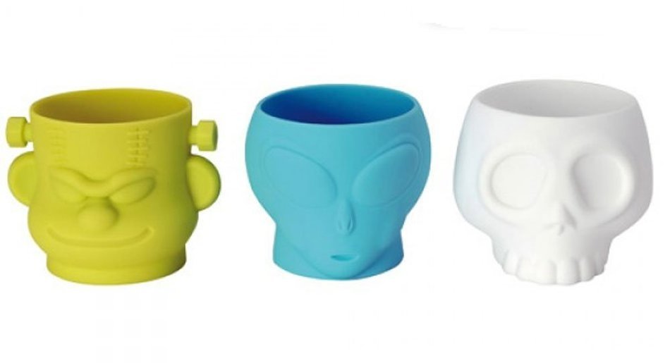 3 Monsters Silicone CUPCAKE Baking CUPS pan Molds - Halloween Party skeleton Skull Frankenstein Alien N2