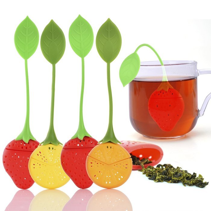 Tea Bag Infuser-Senbowe&trade; 4 Pack Colorful Strawberry & Lemon Genuine Premium Silicone Reusable Tea Ball Infuser... N4