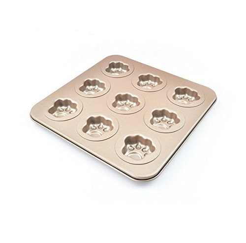 Astra shop Premium 9 Cup Champagne Cat Paw Prints Cake Pan Cute Baking Pan Non Stick Cake Mold Muffin Pan,11 x... N10