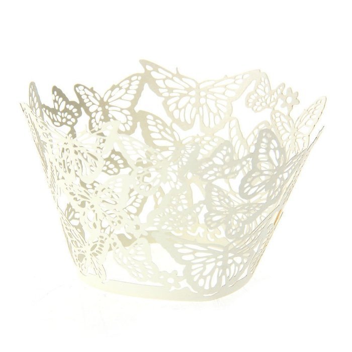 Derker 50 Pcs Laser Cut Cupcake Collars Butterfly Cupcake Wrappers Wraps Wedding Birthday Baby Shower Party Cupcake... N12