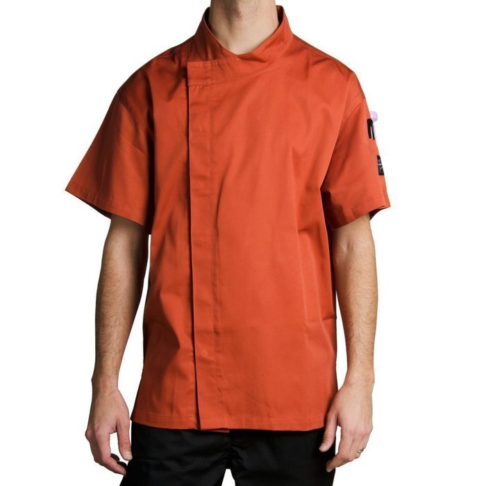 Chef Revival J020SP-L Crew Fresh Short Sleeve Snap Jacket with Hidden Snap Button, Large, Spice
