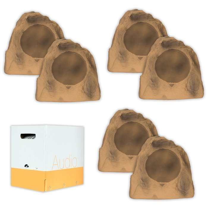 Acoustic Audio B8RS Sandstone 8" Rock Speaker 3 Pair Pack and Wire Outdoor Weatherproof