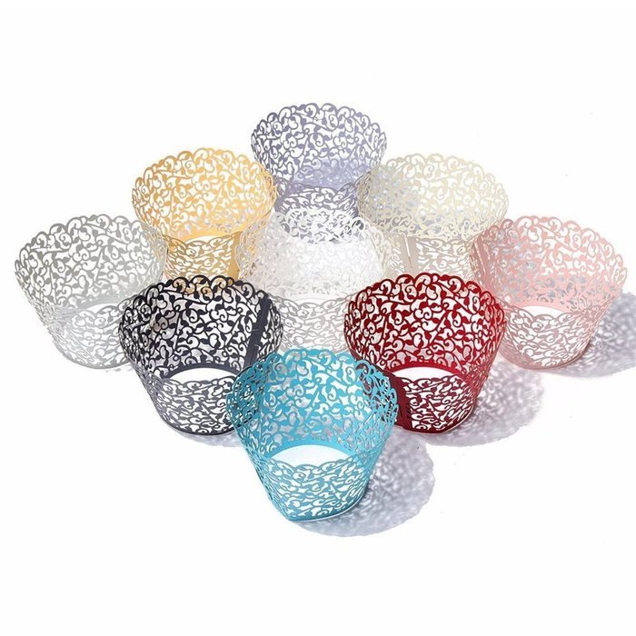 UNIQLED Filigree Artistic Bake Cake Paper Cups Little Vine Lace Laser Cut Liner Cupcake Wrappers Baking Cup Muffin... N7