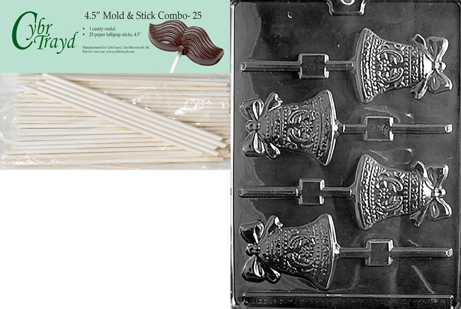 Cybrtrayd W008 Bell Lolly Chocolate Candy Mold with Exclusive Cybrtrayd Copyrighted Chocolate Molding Instructions N6