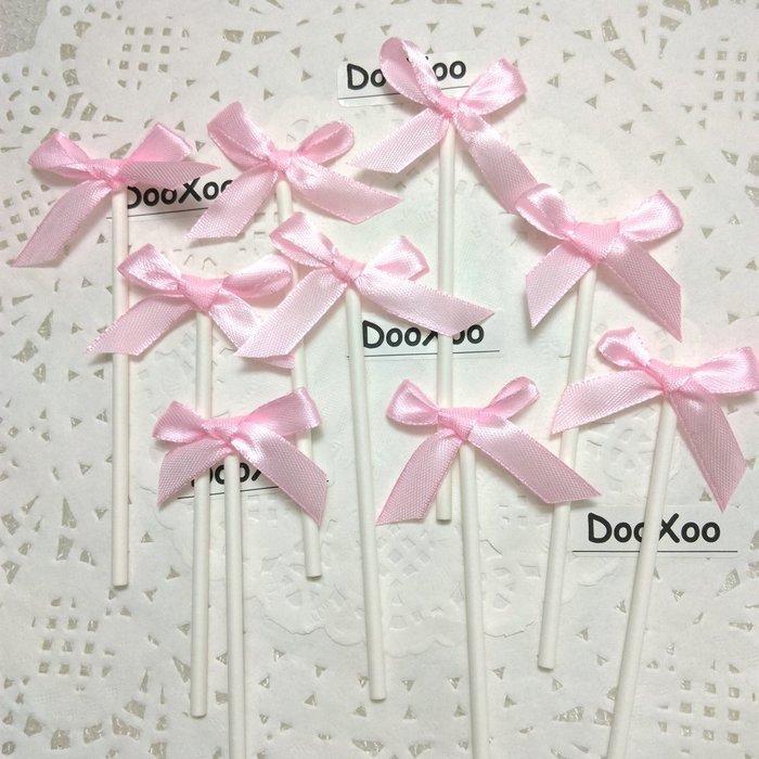 DOOXOO Handmade CakeDecoration 12 Counts Silk Pink Bowknot Party Supplies Cupcake Toppers Pop Sticks N3