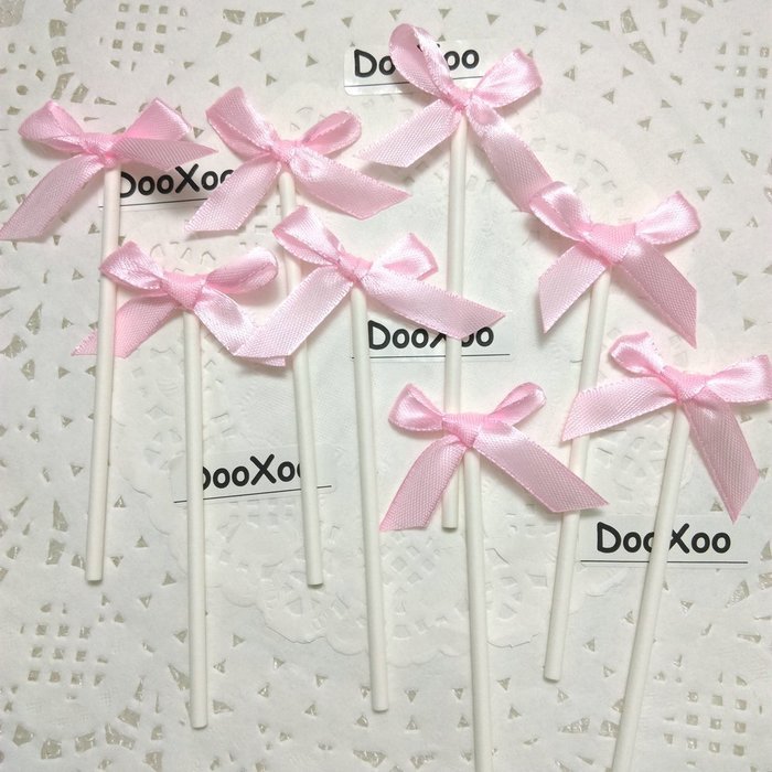 DOOXOO Handmade CakeDecoration 12 Counts Silk Pink Bowknot Party Supplies Cupcake Toppers Pop Sticks N4