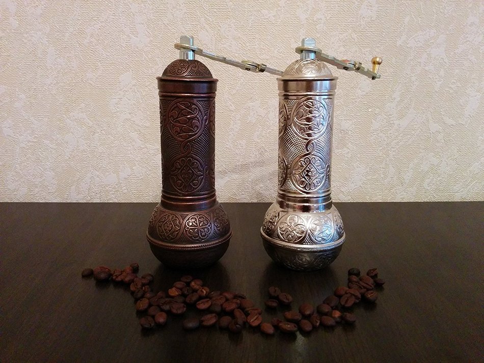 Armenian Handmade Antique Coffee Grinder, 3 Different Colors, 7.5'' (Silver) N5