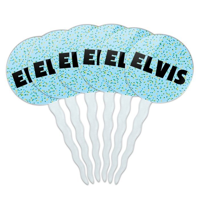 Elvis Cupcake Picks Toppers Decoration Set of 6 - Blue Speckles N2