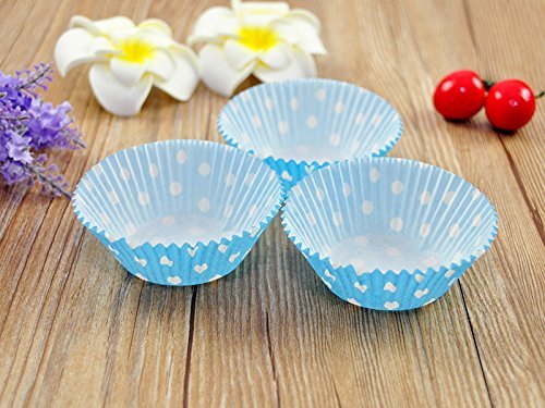 100 PCS Blue w/ White Polka Dot Paper Cupcake Cups
